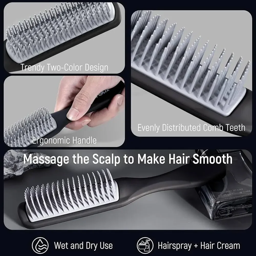 3 NEW SALON SILK Black Grey Round Vented Hairbrush Bundle Styling Tool Set